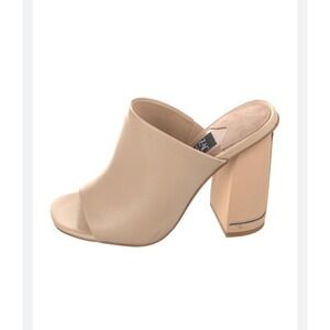 Zac‎ Posen Vivica Slide Sandals Leather Block Heels Women's 7.5 Tan Neutral